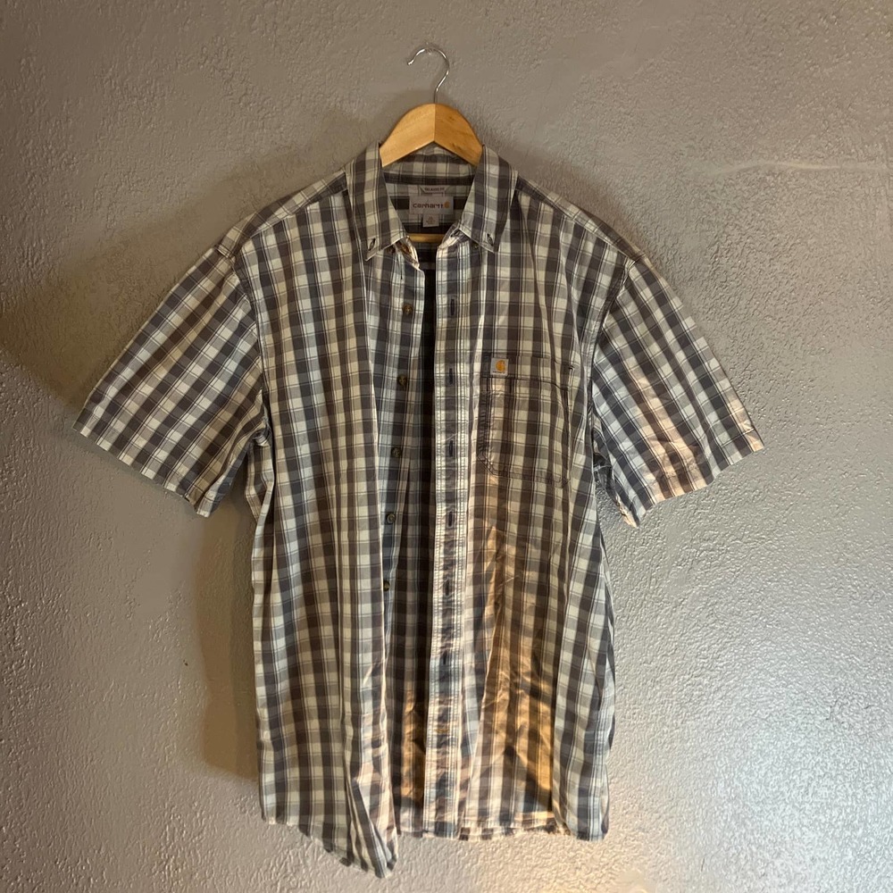CARHARTT men’s short sleeved button down grey shirt size xl
